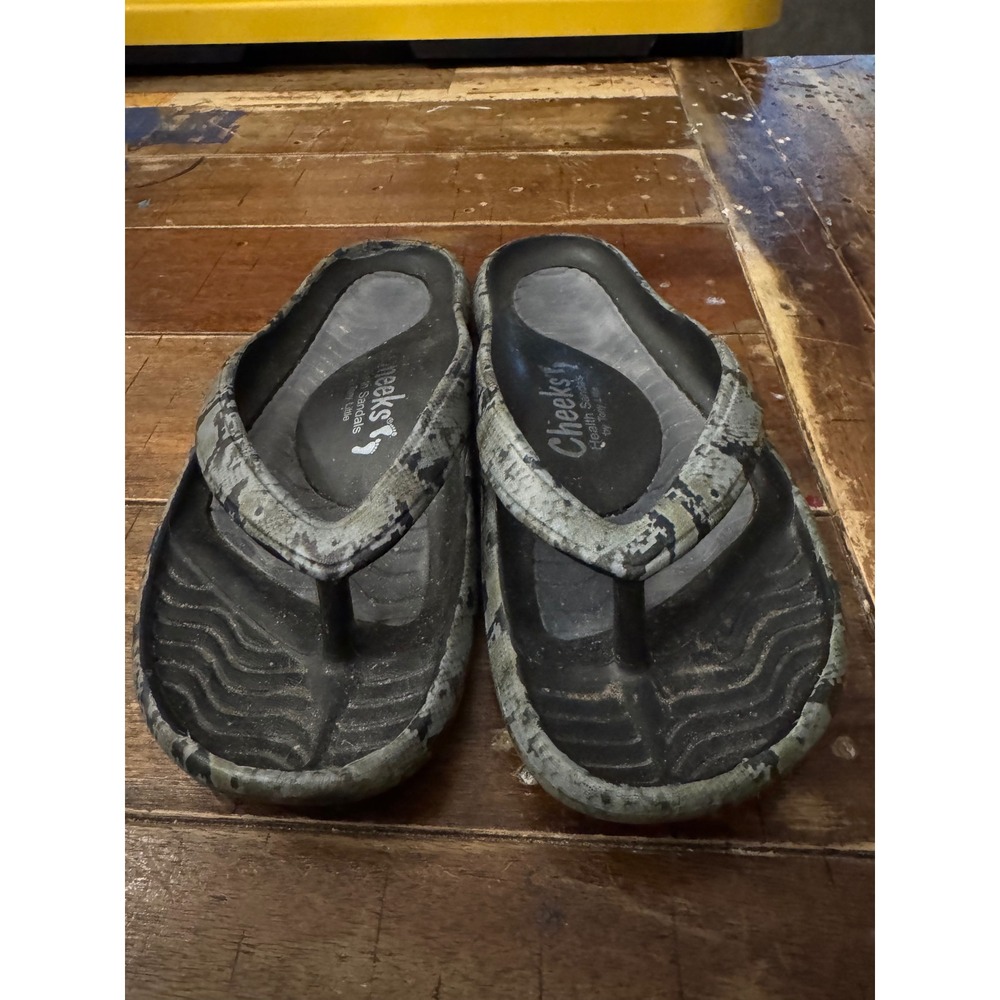 Tony Little Cheeks Health Sandals Mens 7 Camo Gray Black Flip Flops Thong